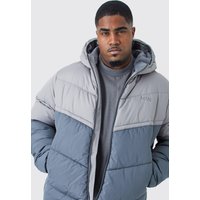 Mens Plus Man Colorblock Steppjacke mit Kapuze - Grau - XXL, Grau von boohooman