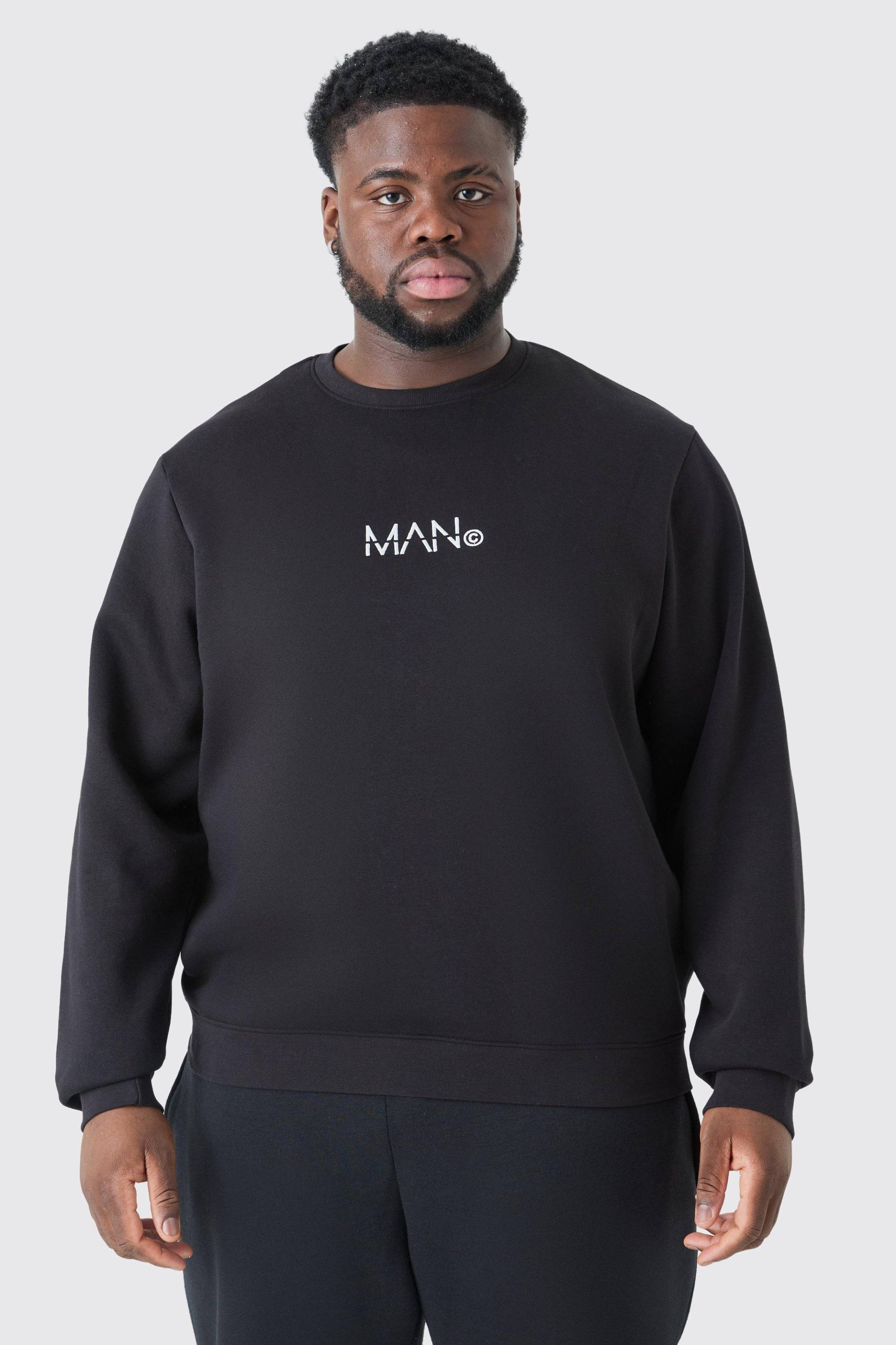 Mens Plus Man-Dash Rundhals Sweatshirt in Schwarz - XXXL, Schwarz von boohooman