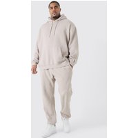 Mens Plus Man Roman Oversized Acid Wash Hooded Tracksuit - Taupe - XXXXXL, Taupe von boohooman