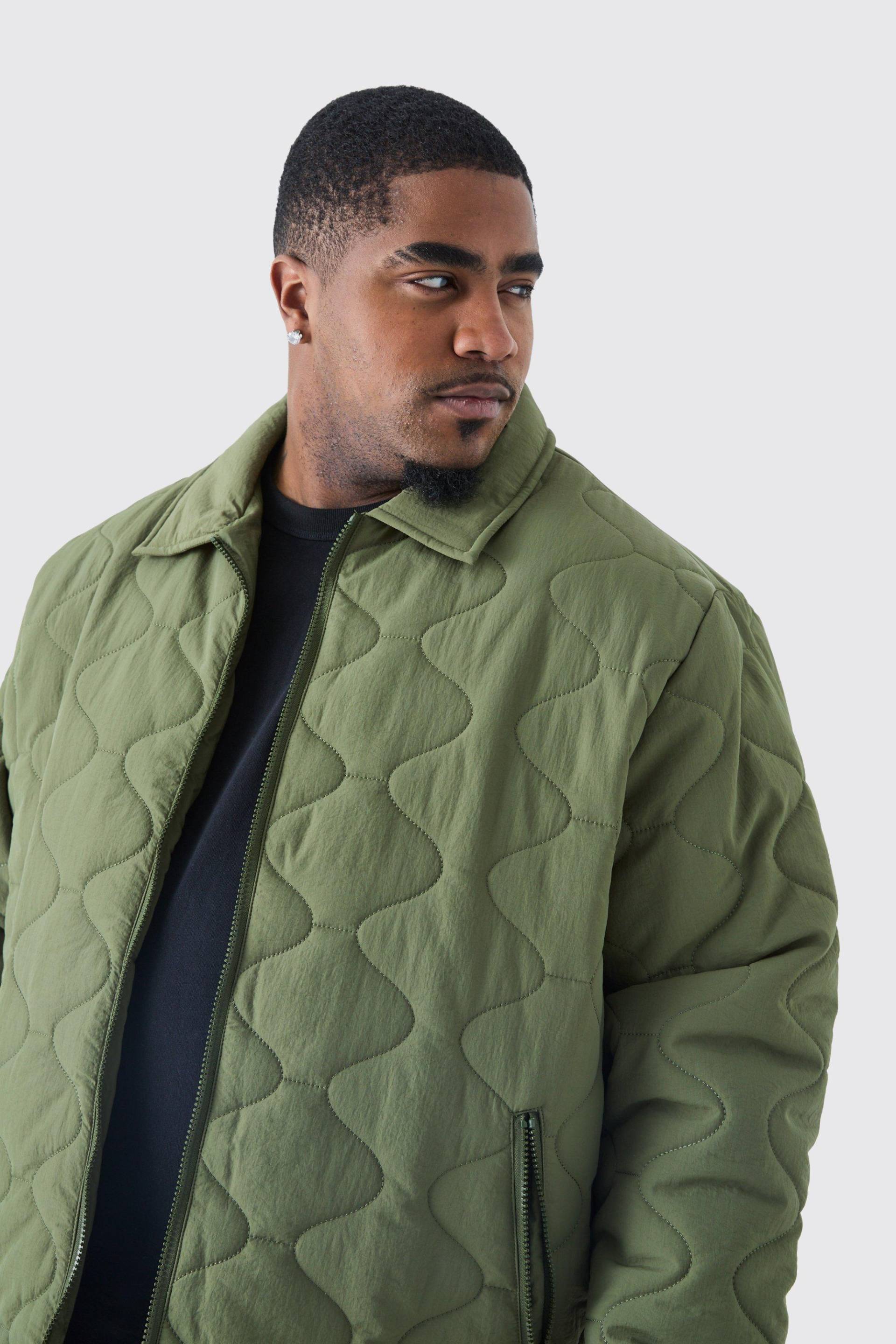 Mens Plus Onion Quilted Collar Jacket - Khaki - XXXXL, Khaki von boohooman