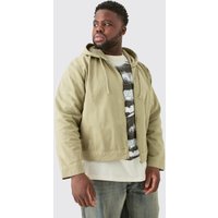 Mens Plus Overdyed Denim Zip Through Hoodie - Grün - XXXL, Grün von boohooman