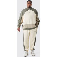 Mens Plus Oversize Colorblock Sweatshirt-Trainingsanzug - Khaki - XXXXL, Khaki von boohooman