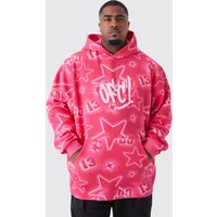 Mens Plus Oversize Hoodie mit Graffiti Eat Print - Rosa - XXXL, Rosa von boohooman