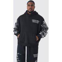 Plus Oversize Hoodie mit kastigem Print - Schwarz - XXXXL, Schwarz von boohooman