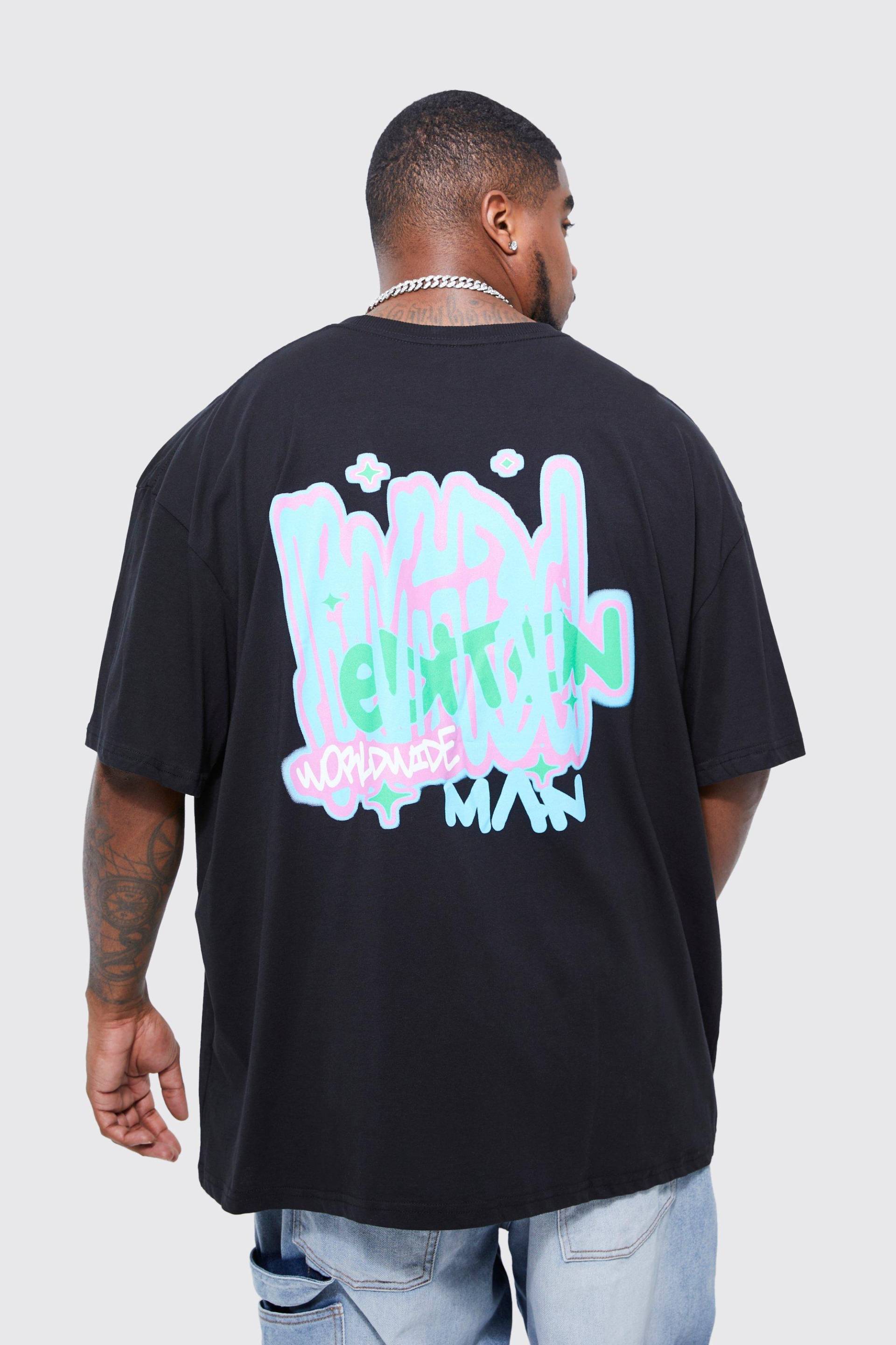 Mens Plus Oversize T-Shirt mit Ltd Edition Graffiti-Print - Schwarz - XXXL, Schwarz von boohooman