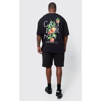 Mens Plus Oversize T-Shirt & Shorts mit California Print - Schwarz - XXXXXL, Schwarz von boohooman