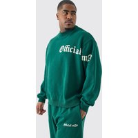 Mens Plus Oversized Boxy Slogan Sweatshirt Tracksuit - Grün - XXXL, Grün von boohooman