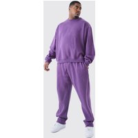 Mens Plus Oversized Boxy Sweatshirt Tracksuit - Lila - XXXL, Lila von boohooman