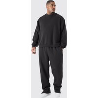 Mens Plus Oversized Boxy Sweatshirt Tracksuit - Schwarz - XXXL, Schwarz von boohooman