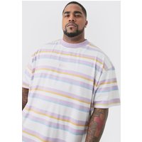 Mens Plus Oversized Carded Heavy Striped Ofcl T-shirt - Lila - XXXXL, Lila von boohooman