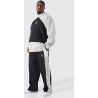 Mens Plus Oversize Colorblock Sweatshirt-Trainingsanzug - Schwarz - XXXL, Schwarz von boohooman