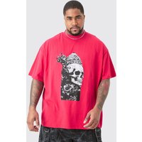 Mens Plus Oversized Extended Neck Skull T-shirt - Rot - XXL, Rot von boohooman