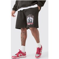 Mens Plus Oversized Fit Dog Print Jersey Shorts - Schwarz - XXXXL, Schwarz von boohooman