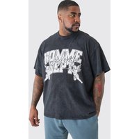 Mens Plus Oversized Homme Dept T-shirt In Acid Wash Grey - Grau - XXXXL, Grau von boohooman
