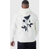 Mens Plus Oversize Hoodie mit Homme Rosen Print - Ecru - XXXL, Ecru von boohooman