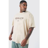 Mens Plus Oversize T-Shirt mit Limited Edition Monaco Print - Beige - XXXL, Beige von boohooman