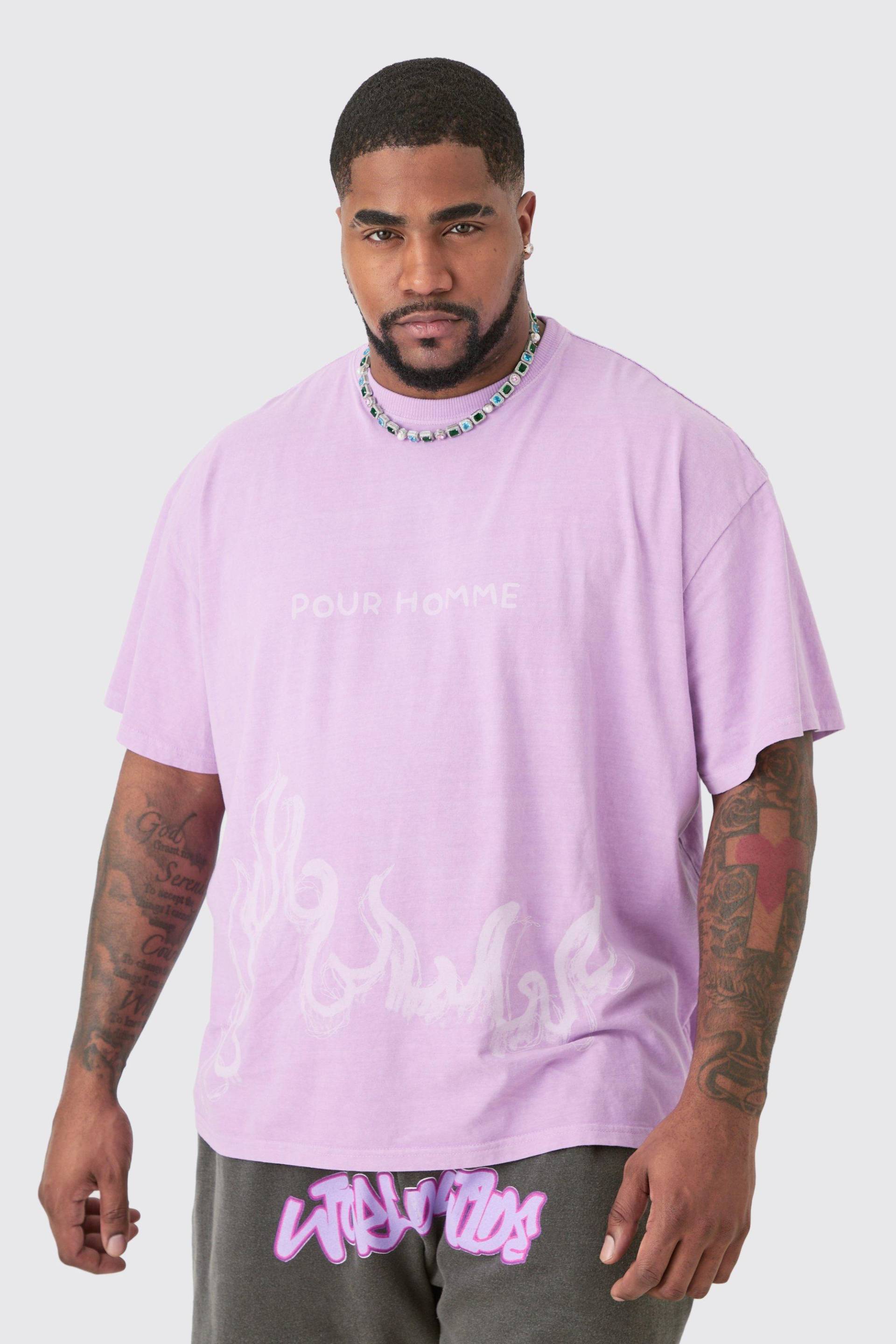 Mens Plus Oversized Pour Homme Printed T-shirt In Pink - Rosa - XXL, Rosa von boohooman