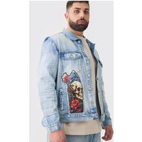 Mens Plus Oversized Renaissance Panel Denim Jacket - Indigo - XXXL, Indigo von boohooman