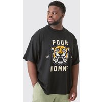 Mens Plus Pour Homme Tiger Graphic Oversized T-shirt - Schwarz - XXXXXL, Schwarz von boohooman