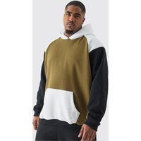 Mens Plus Raglan Colour Block Hoodie In Olive - Grün - XXL, Grün von boohooman