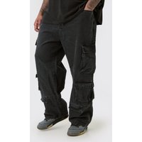 Plus lockere Cargo-Jeans mit Acid-Waschung - Grau - 38, Grau von boohooman