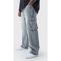 Mens Plus lockere Cargo-Jeans - Grau - 42, Grau von boohooman