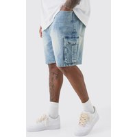 Mens Plus Rigid Denim Relaxed Fit Cargo Shorts In Light Wash - 44, light wash von boohooman