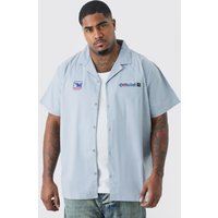 Mens Plus kurzärmliges Twill Moto-Hemd - Grau - XXXL, Grau von boohooman