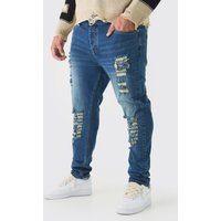 Plus Skinny Jeans mit Rissen - Blau - 40, Blau von boohooman