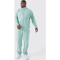 Mens Plus Slim-Fit Trikot-Trainingsanzug mit Trichterkragen - Grün - XXXXXL, Grün von boohooman