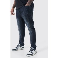 Mens Plus Super Skinny Distressed Paint Splat Jeans - Schwarz - 46, Schwarz von boohooman