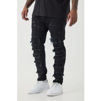 Mens Plus Super Skinny Pu Biker Rip & Repair Paint Splatter Jeans - Schwarz - 38, Schwarz von boohooman