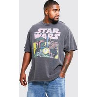 Mens Plus T-Shirt mit Acid-Waschung und lizenziertem Star Wars Print - Grau - XXL, Grau von boohooman