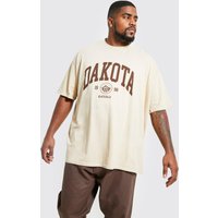 Mens Plus T-Shirt mit Dakota City Print - Beige - XXXXXL, Beige von boohooman
