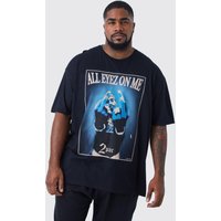 Mens Plus T-Shirt mit lizenziertem Tupac Print - Schwarz - XXXXL, Schwarz von boohooman