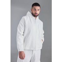 Mens Plus Textured Cotton Jacquard Smart Hooded Jacket - Weiß - XXXL, Weiß von boohooman