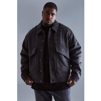 Mens Plus gepolsterte Melton Harrington-Jacke - Grau - XXXXL, Grau von boohooman