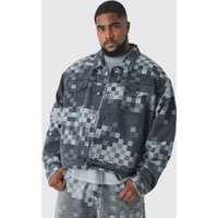 Plus karierte Jacquard Jeansjacke - Grau - XXL, Grau von boohooman