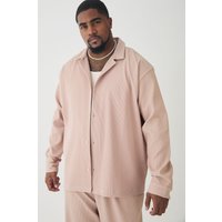 Plus langärmliges Plissee-Hemd - Taupe - XXXL, Taupe von boohooman