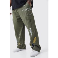 Mens Plus lockere Hose mit Farbspritzern - Khaki - 42, Khaki von boohooman