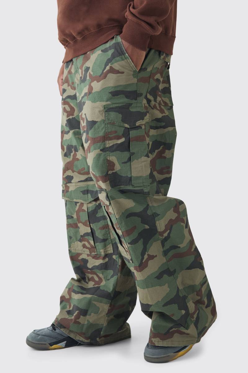 Plus lockere zerrissene Canvas Camouflage Cargo-Hose - Khaki - 38, Khaki von boohooman