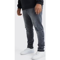 Mens Plus zerrissene Skinny Jeans - Grau - 42, Grau von boohooman