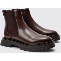 Mens Pu Chunky Sole Chelsea Boot In Brown - Braun - 7, Braun von boohooman