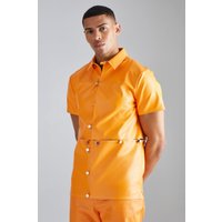 Mens Kurzärmliges PU-Hemd - Orange - L, Orange von boohooman