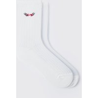 Mens Racing Embroidered Sports Socks - Weiß - ONE SIZE, Weiß von boohooman