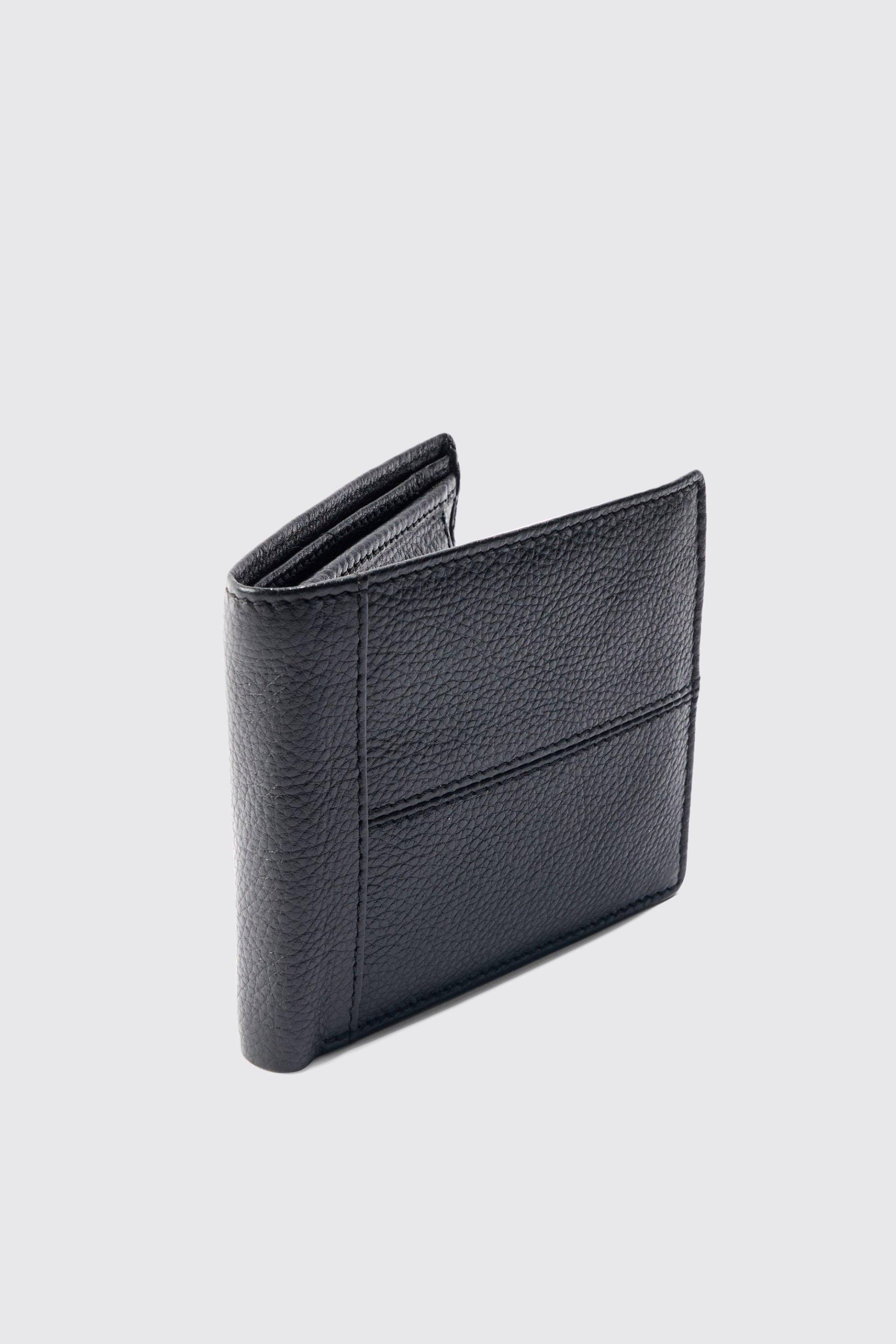 Mens Real Leather Seam Detail Wallet In Black - Schwarz - ONE SIZE, Schwarz von boohooman