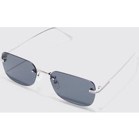 Mens Rectangular Rimless Sunglasses - Schwarz - ONE SIZE, Schwarz von boohooman