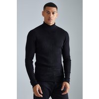 Mens Recycelter gerippter Muscle-Pullover mit Rollkragen - Schwarz - M, Schwarz von boohooman