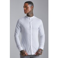 Mens Langärmliges Muscle-Fit Grandad-Hemd - Weiß - L, Weiß von boohooman