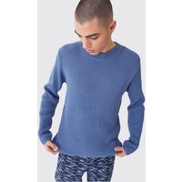 Mens Zweifarbiger gerippter Rundhals-Pullover - Blau - M, Blau von boohooman